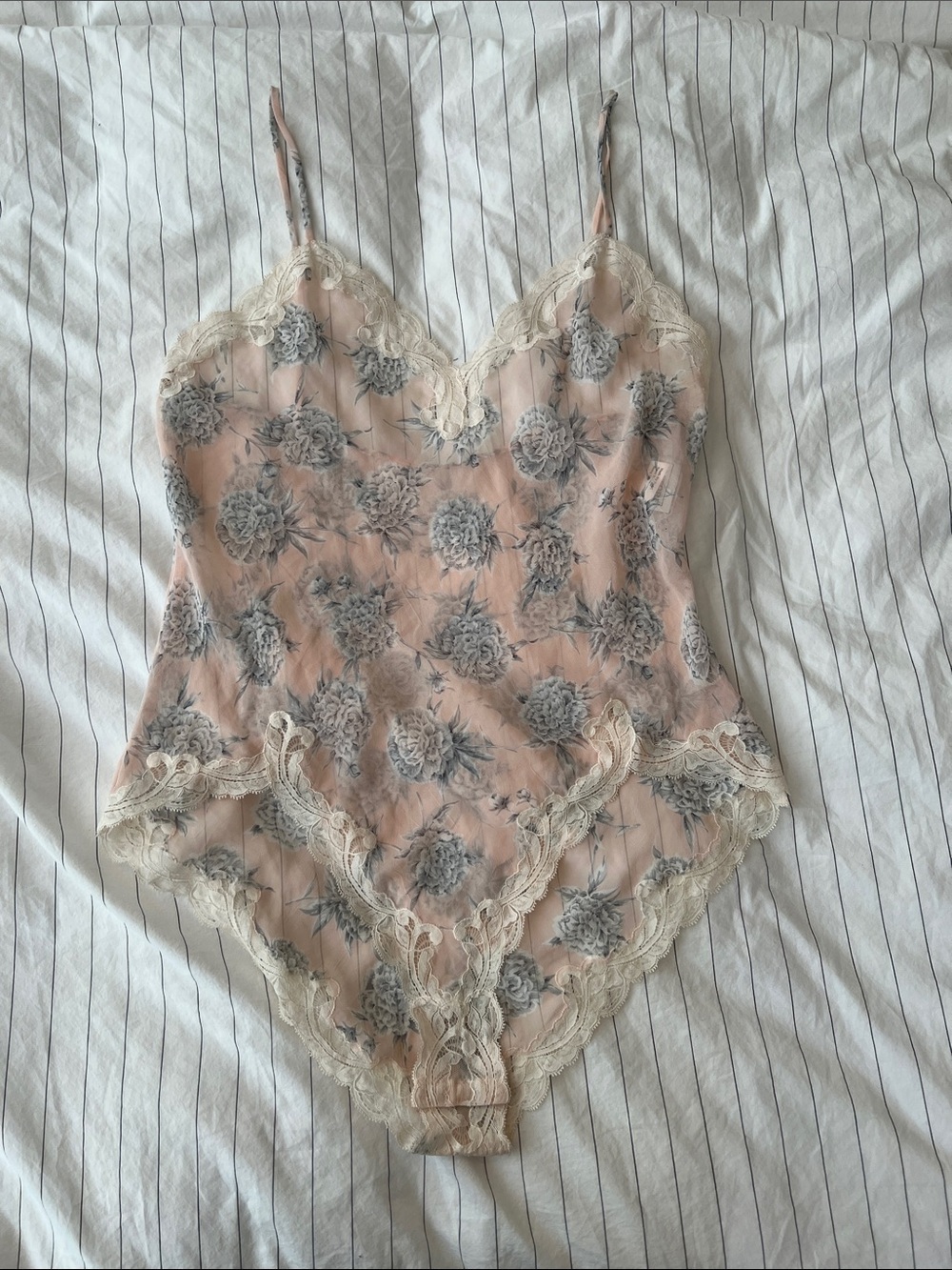 Vintage Natori Delicate Lace Floral Bodysuit